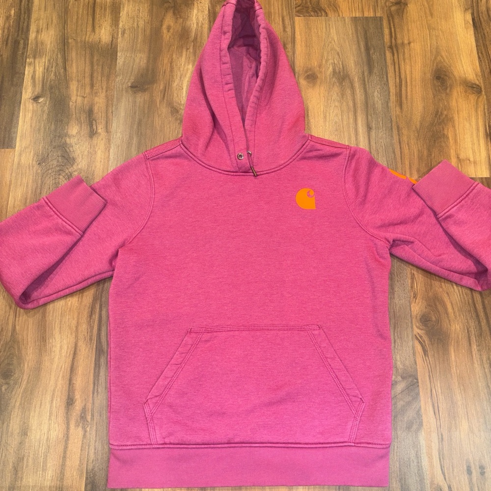 Carhartt Hot Pink Pullover Hoodie with Orange Logo